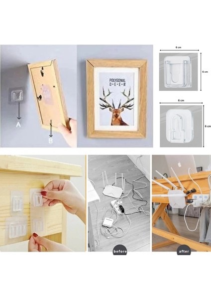 2 Takım - Çift Taraflı Yapışkanlı Geçmeli Klips – Eşya Sabitleme Askısı modelleri