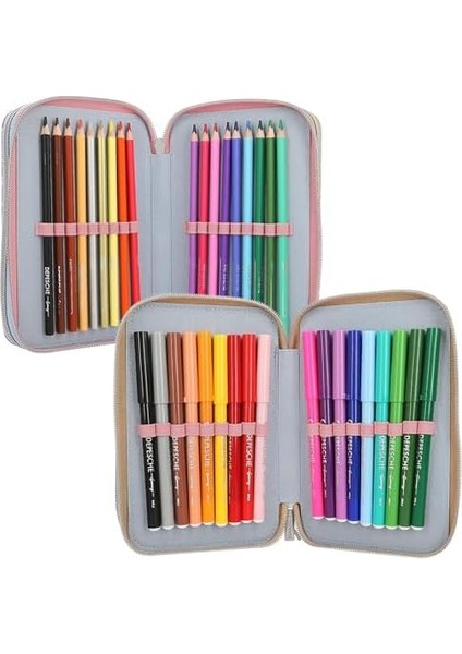 13009 – Doldurulmuş 3 Bölmeli Kutusu, Pembe Renkte, Model Motifli ve Kolye Uçlu, Renkli, Cetvel, Vb. Içeren Kutusu fiyatları