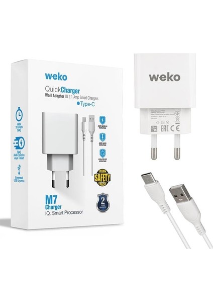 Weko Wk-21435 M7 2.1 Amper Telefon Şarj Adaptörü + Type-c Kablo