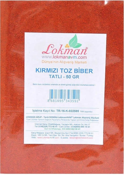 Kırmızı Toz Biber Tatlı Renk Biberi 50 gr Paket fiyatları