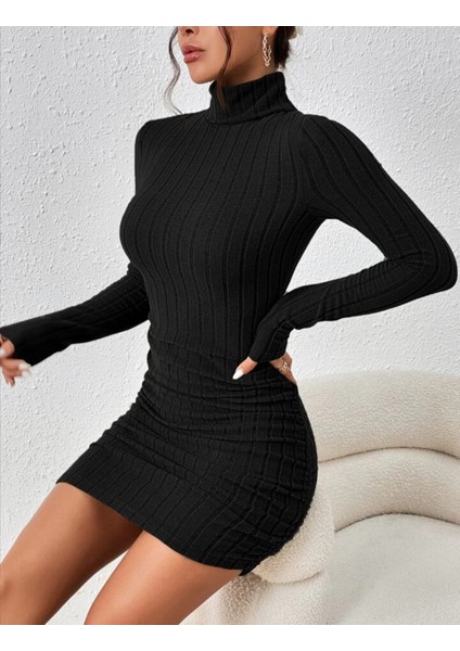 Fitilli Boğazlı Şardonlu Elbise Siyah fiyatları