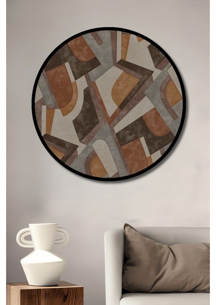 Dekoratif Ahşap Yuvarlak Çerçeve Görünümlü Tablo Geometrik Desen Harmoni