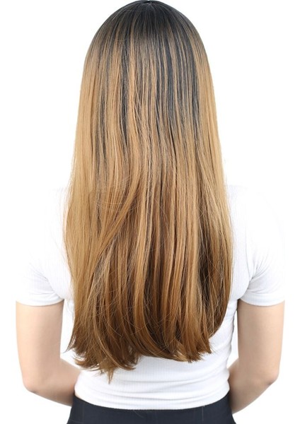 Fiber Sentetik Uzun Düz Peruk / Siyah / Karamel Ombreli fırsatları