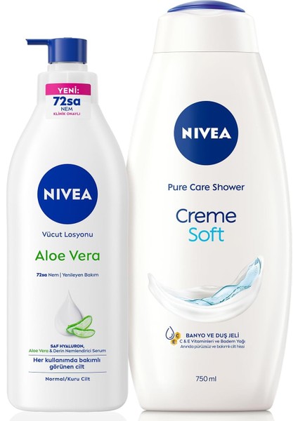 Nivea Creme Soft Kremsi Dokunuş Duş Jeli 750ML ve Aloe Vera Derinlemesine Nemlendirici Vücut Losyonu 400ML modelleri