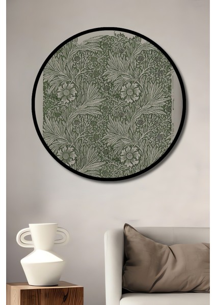Dekoratif Ahşap Yuvarlak Çerçeve Görünümlü Tablo William Morris Marigold