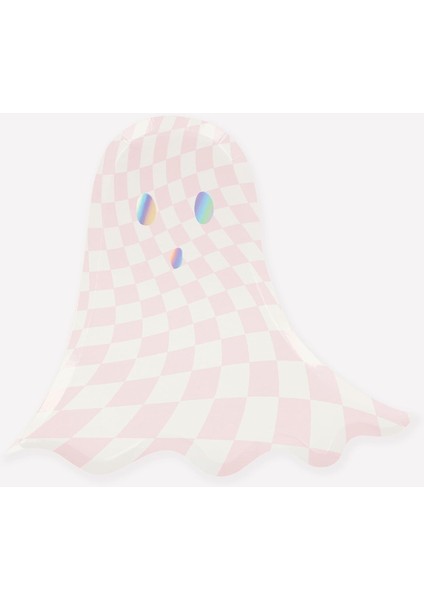 - Pink Checker Ghost Plates - Pembe Hayalet Tabaklar (8'li)