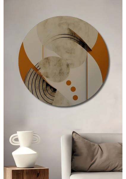 Dekoratif Ahşap Yuvarlak Tablo Soyut Sanat Daireler