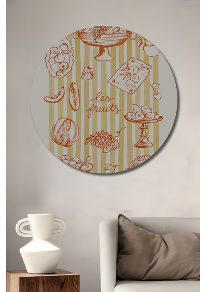 Dekoratif Ahşap Yuvarlak Tablo Meyve Çizimleri