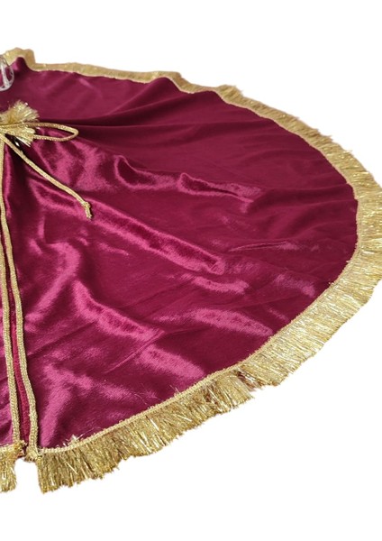 , Yılbaşı Çam Ağacı Altı Örtüsü, Çam Ağacı Ayak Halısı Örtüsü, Bordo Renk, Kadife, 90 cm