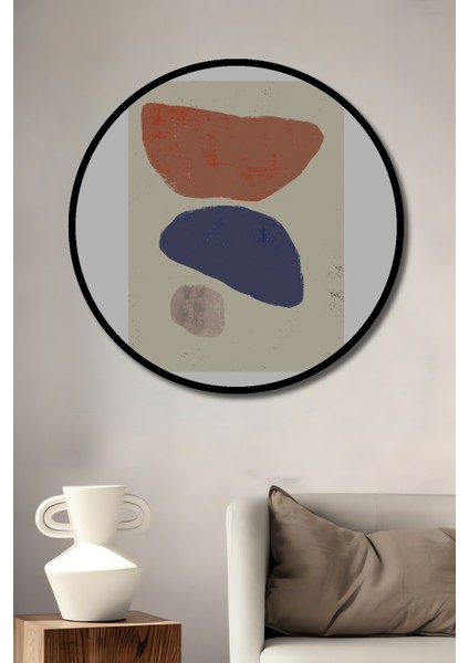 Dekoratif Ahşap Yuvarlak Çerçeve Görünümlü Tablo Renkli Şekiller