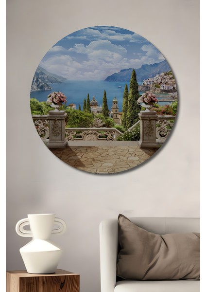 Amalfi Sahili Manzarası Ahşap Mdf Dekoratif Ev/işyeri Duvar Tablo Yuvarlak Ev/işyeri Duvar Tablo