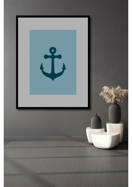 Dekoratif Ahşap Dikdörtgen Tablo Mavi Çapa Çerçeve Görünümlü