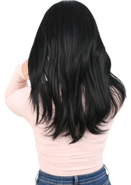 Düz Perçemli Orta Boy Fiber Sentetik Peruk / Siyah fırsatları