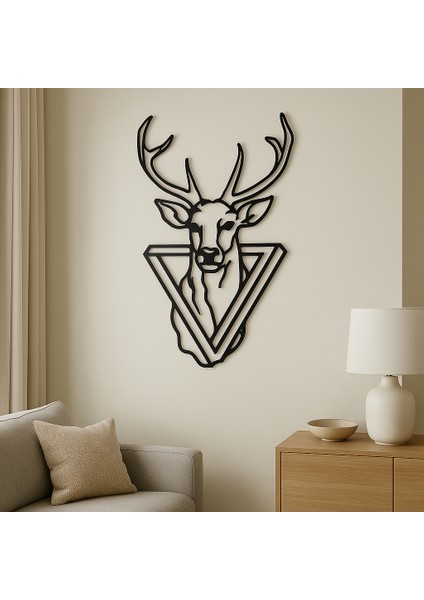 Üçgen Çerçeveli Geyik Figürlü Metal Tablo | Modern Duvar Dekoru