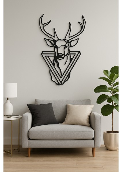 Üçgen Çerçeveli Geyik Figürlü Metal Tablo | Modern Duvar Dekoru fiyatları