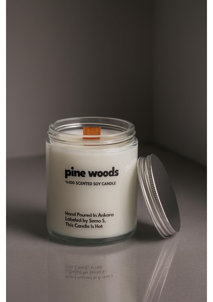 : Pine Woods : Cam Kavanozda Kokulu %100 Soya Mum (Çam, Sandal, Okaliptüs, Sedir)