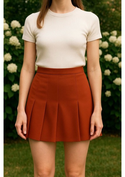 Üç Pileli Etek Kremit W24815