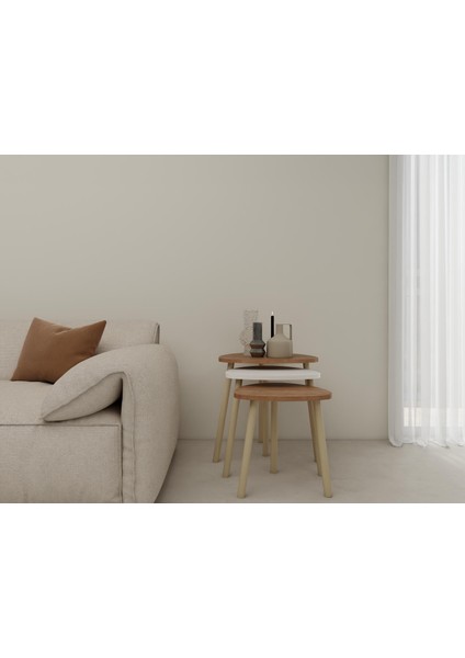 3lü Üçgen Zigon Sehpa Marbella Kiraz-Beyaz