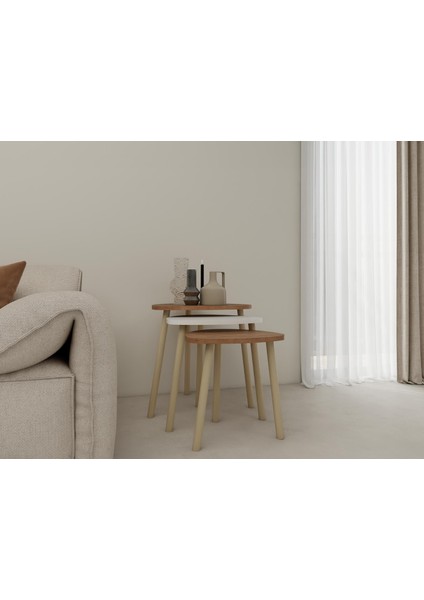 3lü Üçgen Zigon Sehpa Marbella Kiraz-Beyaz fiyatları