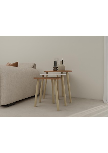 3lü Üçgen Zigon Sehpa Marbella Kiraz-Beyaz modelleri