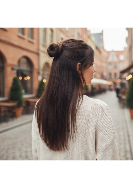 Fiber Sentetik Düz Yarım Ay + 2 Yan Çıt Çıt / Kahverengi