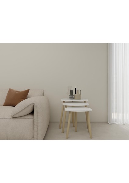 Üçlü Zigon Iç Içe Geçmeli Sehpa Beyaz Renk