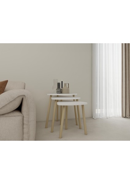 Üçlü Zigon Iç Içe Geçmeli Sehpa Beyaz Renk fiyatları