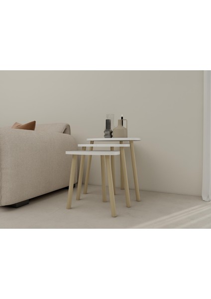 Üçlü Zigon Iç Içe Geçmeli Sehpa Beyaz Renk modelleri