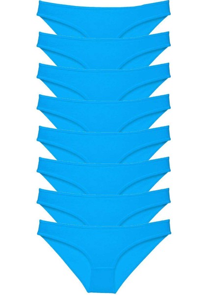 8 Adet Süper Eko Set Likralı Kadın Slip Külot Mavi