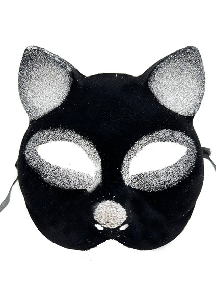 Siyah Renk Gümüş Simli Süet Kaplama Kedi Maskesi 18X14 cm fiyatları