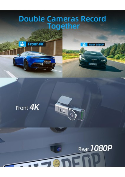 D28 Wifi Dashcam Araç Ön Arka, 4K+1080P, Araç Kamerası Araç Kamerası 64GB Sd Kart Hediye fiyatları