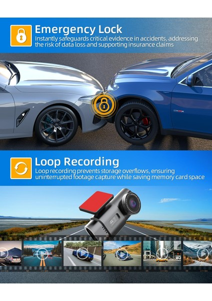 D28 Wifi Dashcam Araç Ön Arka, 4K+1080P, Araç Kamerası Araç Kamerası 64GB Sd Kart Hediye indirimleri