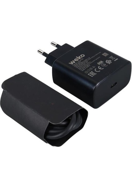 Weko Wk-26523 S11-c 25 Watt Siyah Şarj Başlık Adaptörü + Type-c To Type-c Kablo fiyatları