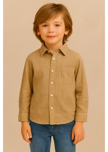 Erkek Çocuk Keten Gömlek Bej