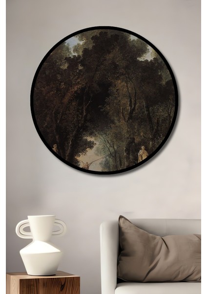 Dekoratif Ahşap Yuvarlak Çerçeve Görünümlü Tablo Orman Yolu Heykeltraşları