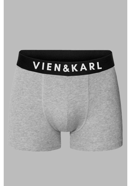 Erkek Siyah Gri 6’lı Kutu Düz Likralı Boxer Şort
