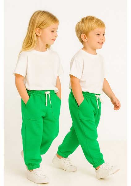 Unisex 3 Iplik Pamuklu Kalın Beli Lastikli Eşofman Altı Yeşil fiyatları