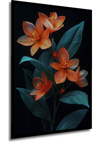 Çerçeve Görünümlü Turuncu Çiçekler Ahşap Mdf Dekoratif Ev Duvar Tablo Dikdörtgen Ev Duvar Tablo modelleri