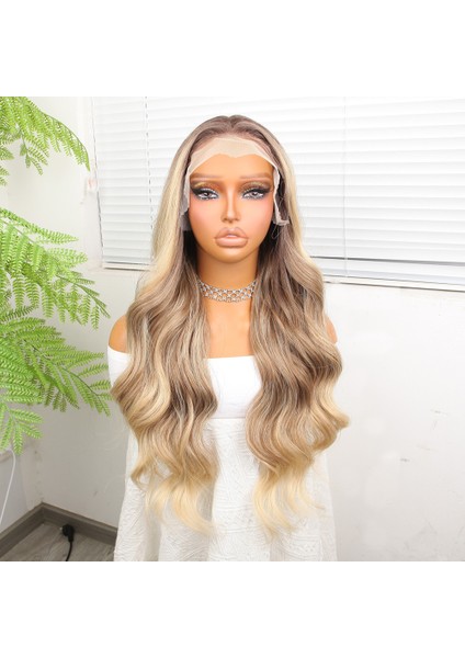 Kumral Dore Sarı Ombre ve Röfleli Fiber Sentetik Geniş Dalgalı Tül Peruk fiyatları