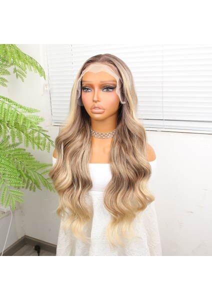 Kumral Dore Sarı Ombre ve Röfleli Fiber Sentetik Geniş Dalgalı Tül Peruk fırsatları