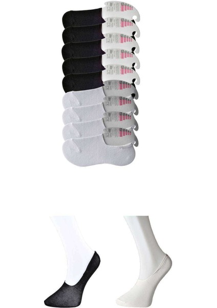 Siyah ve Beyaz Kadın Babet Çorap 9 Çift