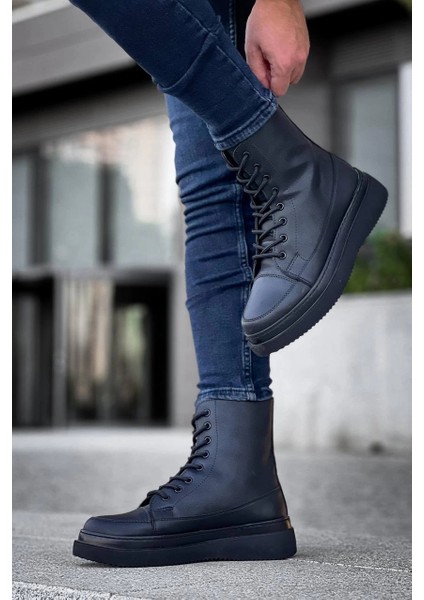 KB-0991 Kuback Siyah Cilt Siyah Yüksek Taban Bağcıklı Postal Bot fiyatları