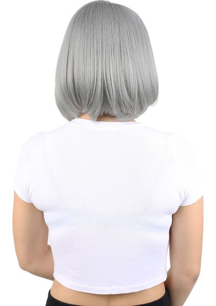 Fiber Sentetik Peruk Perçemsiz Kısa Düz / Gri fırsatları
