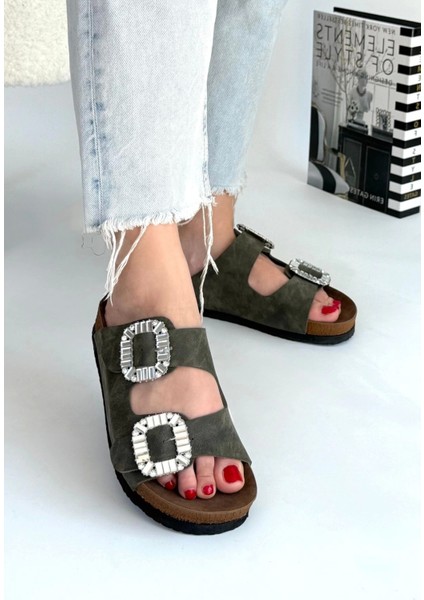 Nool Yeşil Nubuk Terlik modelleri