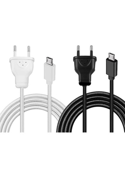 Micro Usb Serisi 220v Fişli Örgülü Şarj Kablosu