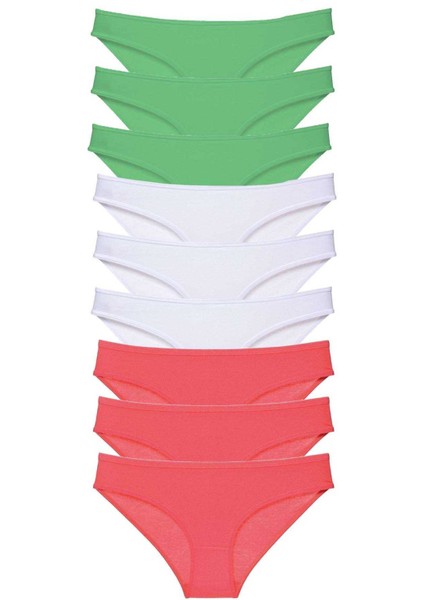 9 Adet Süper Eko Set Likralı Kadın Slip Külot Yeşil Beyaz Fuşya