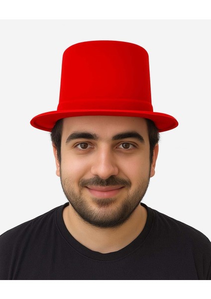 Kırmızı Renk Plastik Nubuk Kadife Flok Kaplama Fötr Şapka 11 cm
