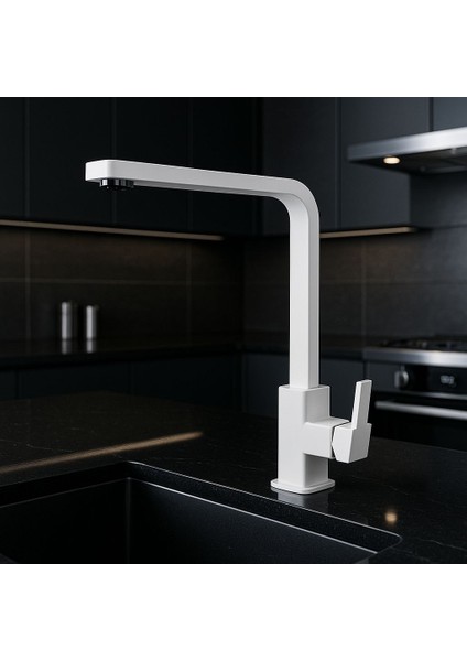 Beyaz Kare Mutfak Eviye Bataryası