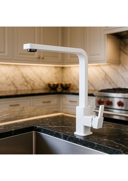 Beyaz Kare Mutfak Eviye Bataryası modelleri