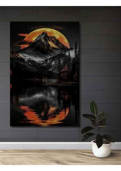 Ateşli Gün Batımı Dağ Manzarası Ahşap Mdf Dekoratif Tablo Dikdörtgen Tablo